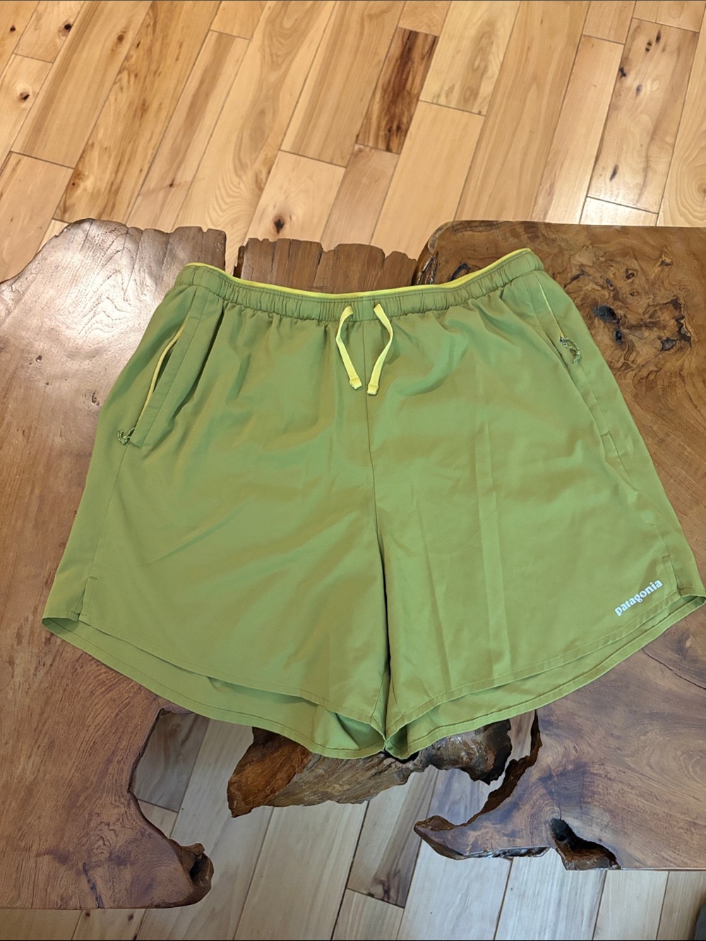 Patagonia Women’s Chartreuse Green Athletic Shorts with Yellow Drawcord